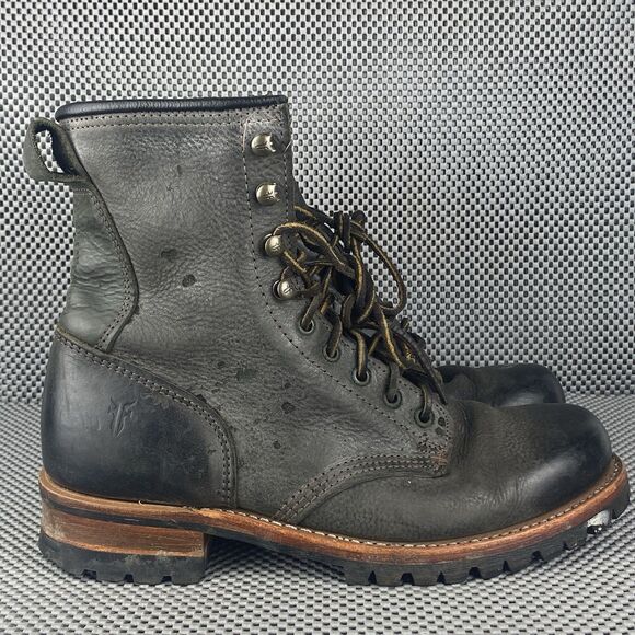 Vintage Frye Logger Combat Boot Mens Size 9 Black Leather Lace Up Made In USA - Picture 1 of 16